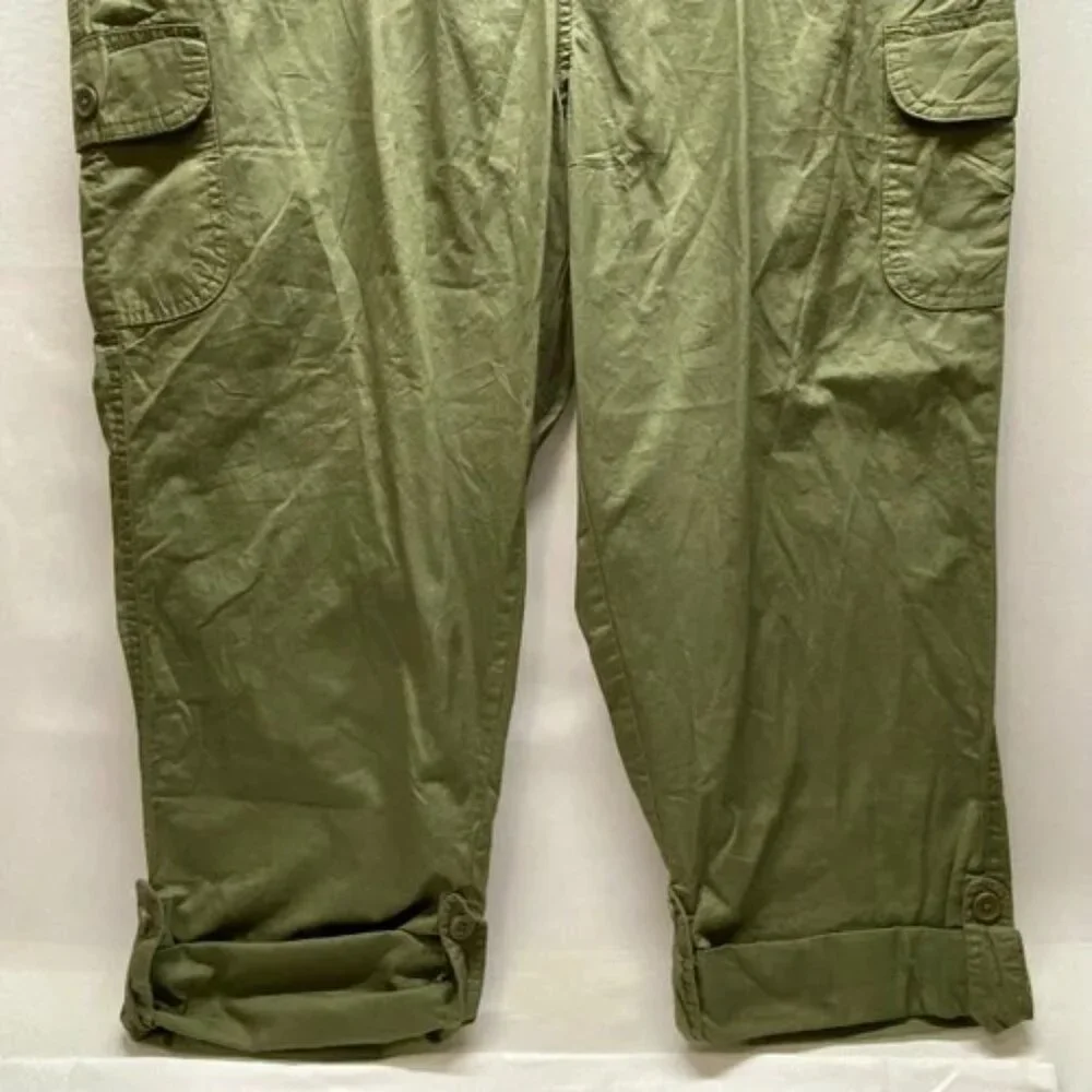 Woman Within Cargo Pants Women's 18W Olive Green Cotton Casual Roll Tab Cuff NWT